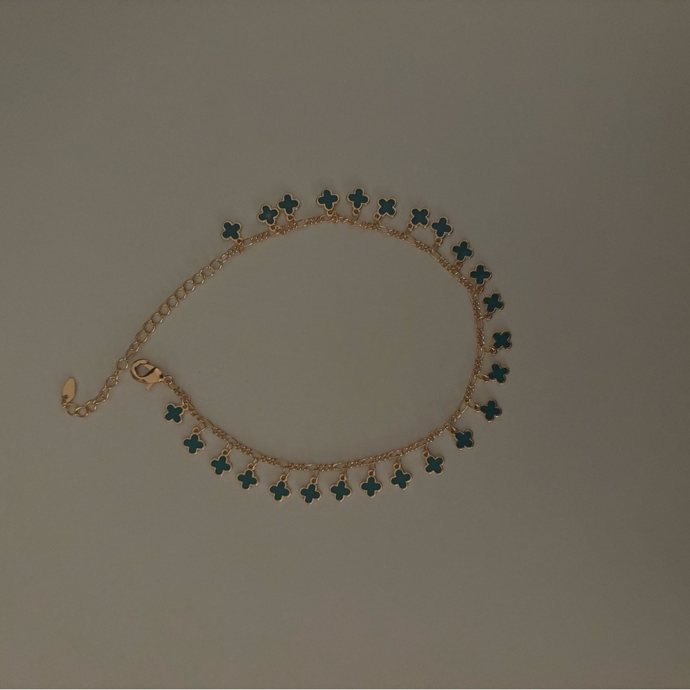 21kgp Dubai Jewelry Gold&Turquoise Clover Anklet